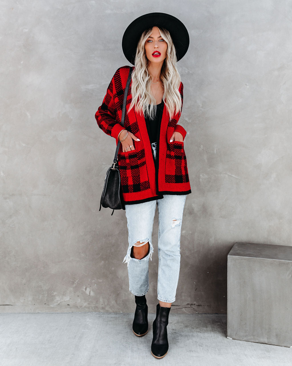 Black Rock Pocketed Plaid Cardigan - FINAL SALE InsStreet