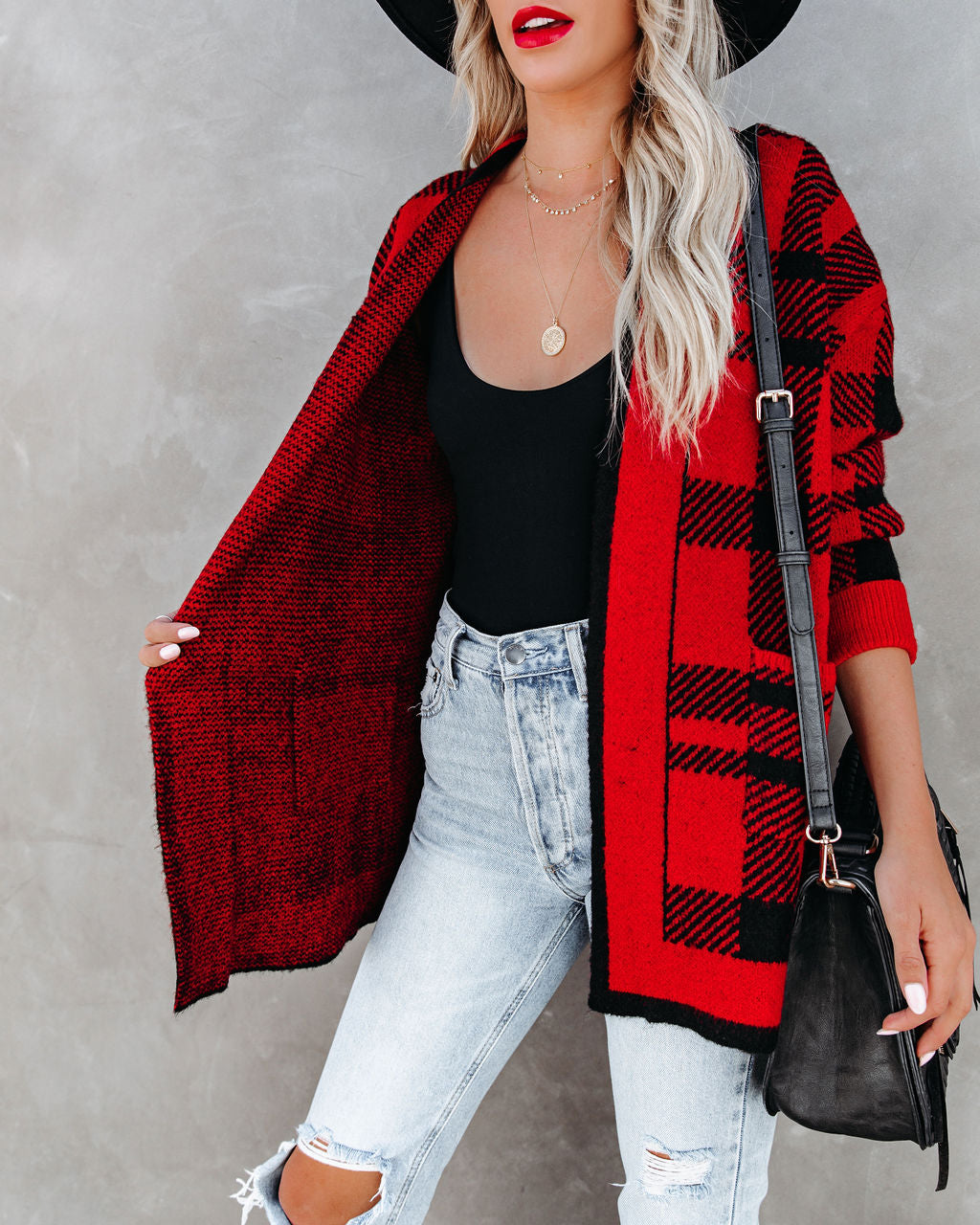 Black Rock Pocketed Plaid Cardigan - FINAL SALE InsStreet