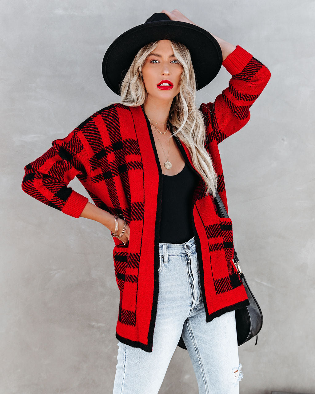 Black Rock Pocketed Plaid Cardigan - FINAL SALE InsStreet