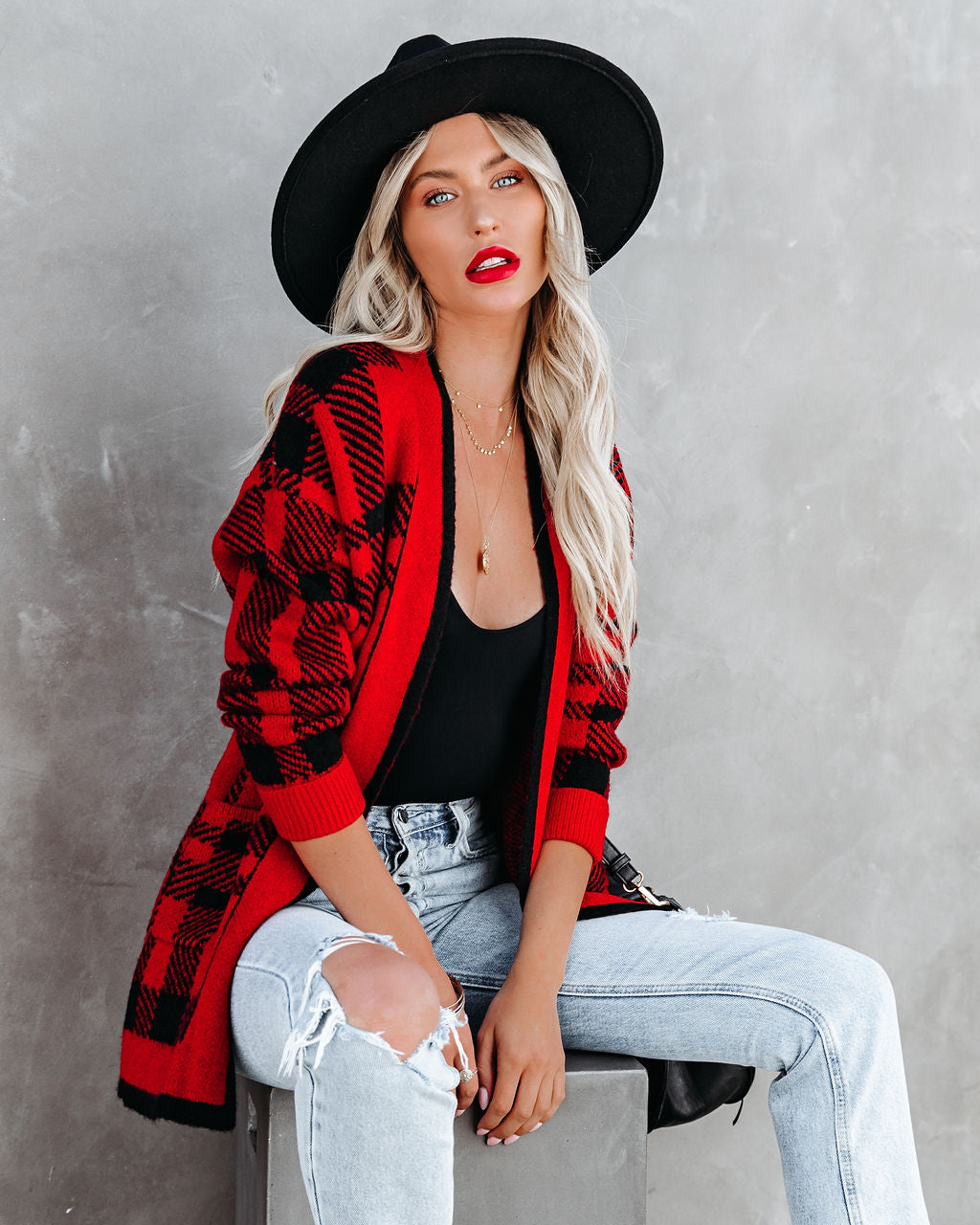 Black Rock Pocketed Plaid Cardigan - FINAL SALE InsStreet