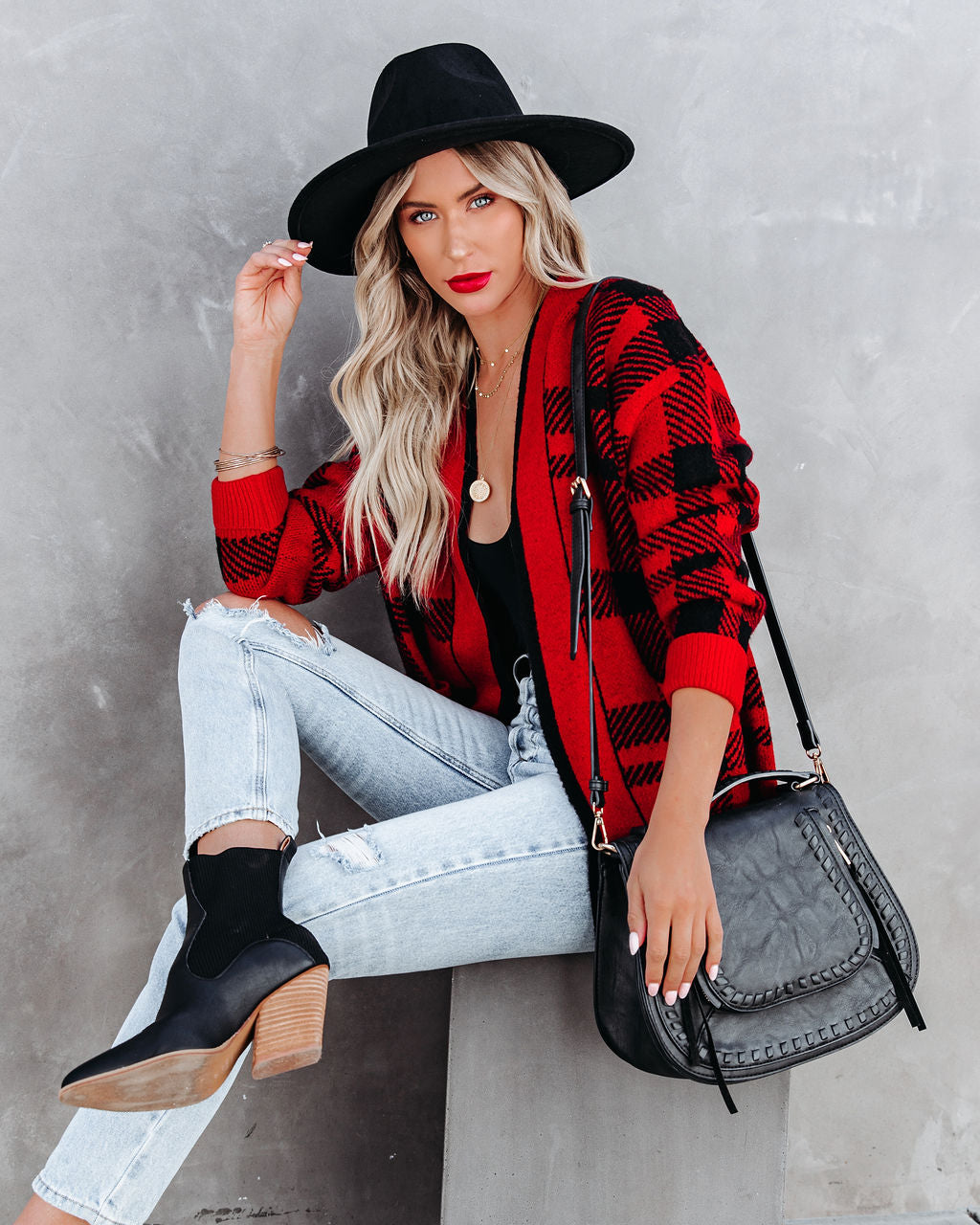 Black Rock Pocketed Plaid Cardigan - FINAL SALE InsStreet