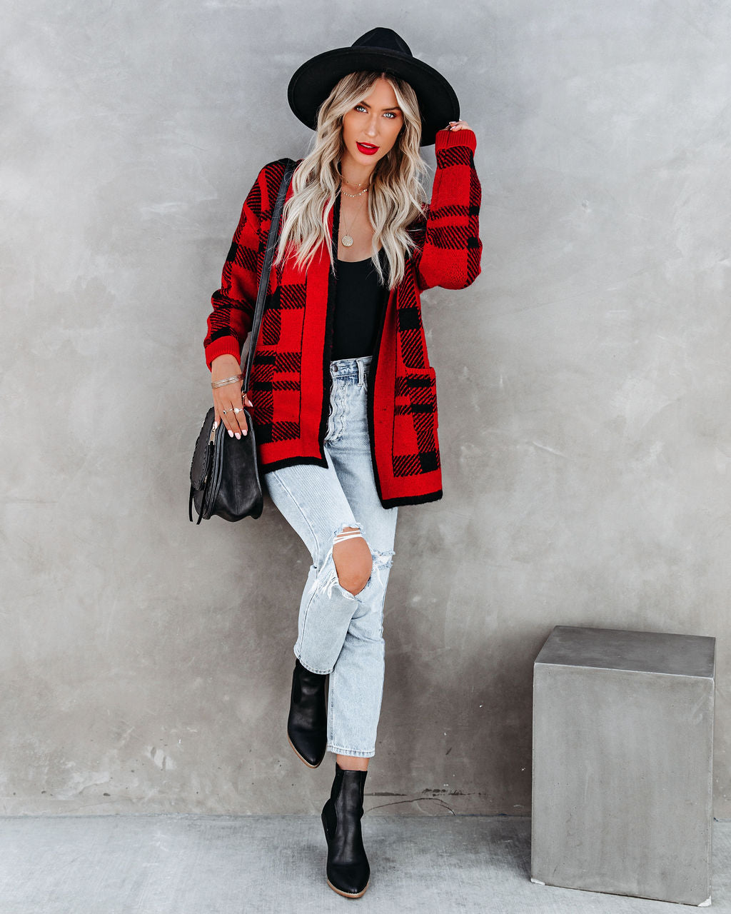 Black Rock Pocketed Plaid Cardigan - FINAL SALE InsStreet