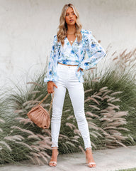 Bleu De France Floral Chiffon Ruffle Wrap Blouse - FINAL SALE InsStreet