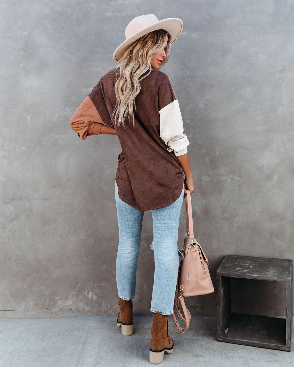 Blithe Faux Suede Colorblock Button Down Top - FINAL SALE InsStreet