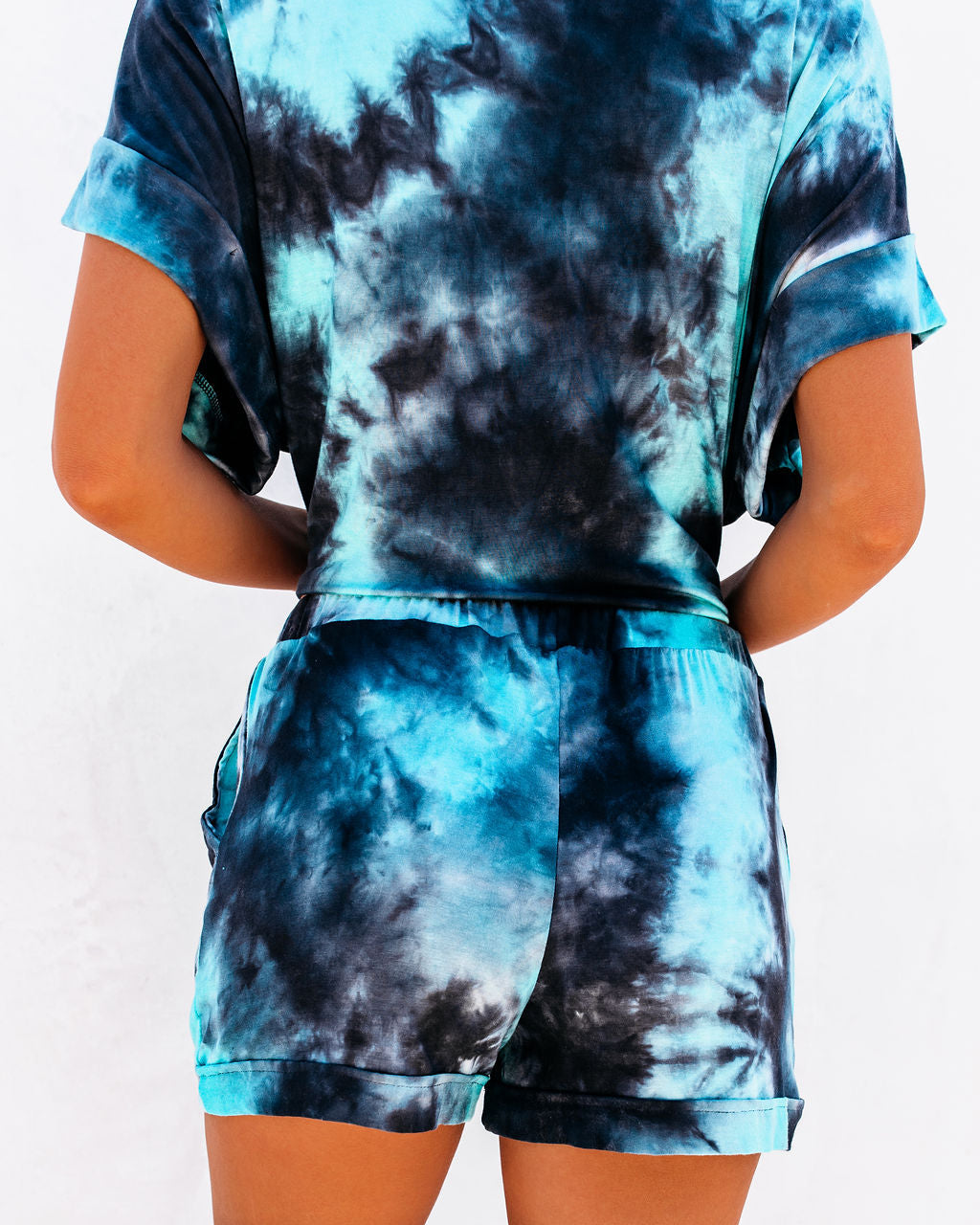 Blue Lagoon Pocketed Tie Dye Knit Shorts InsStreet