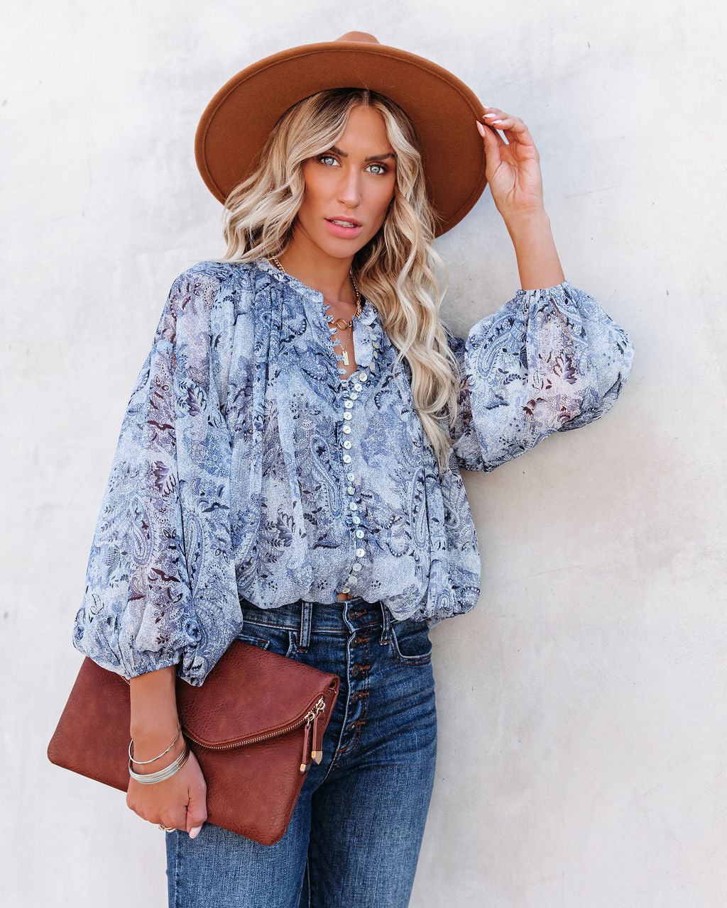 Blue With Bliss Printed Button Down Crop Blouse - FINAL SALE InsStreet