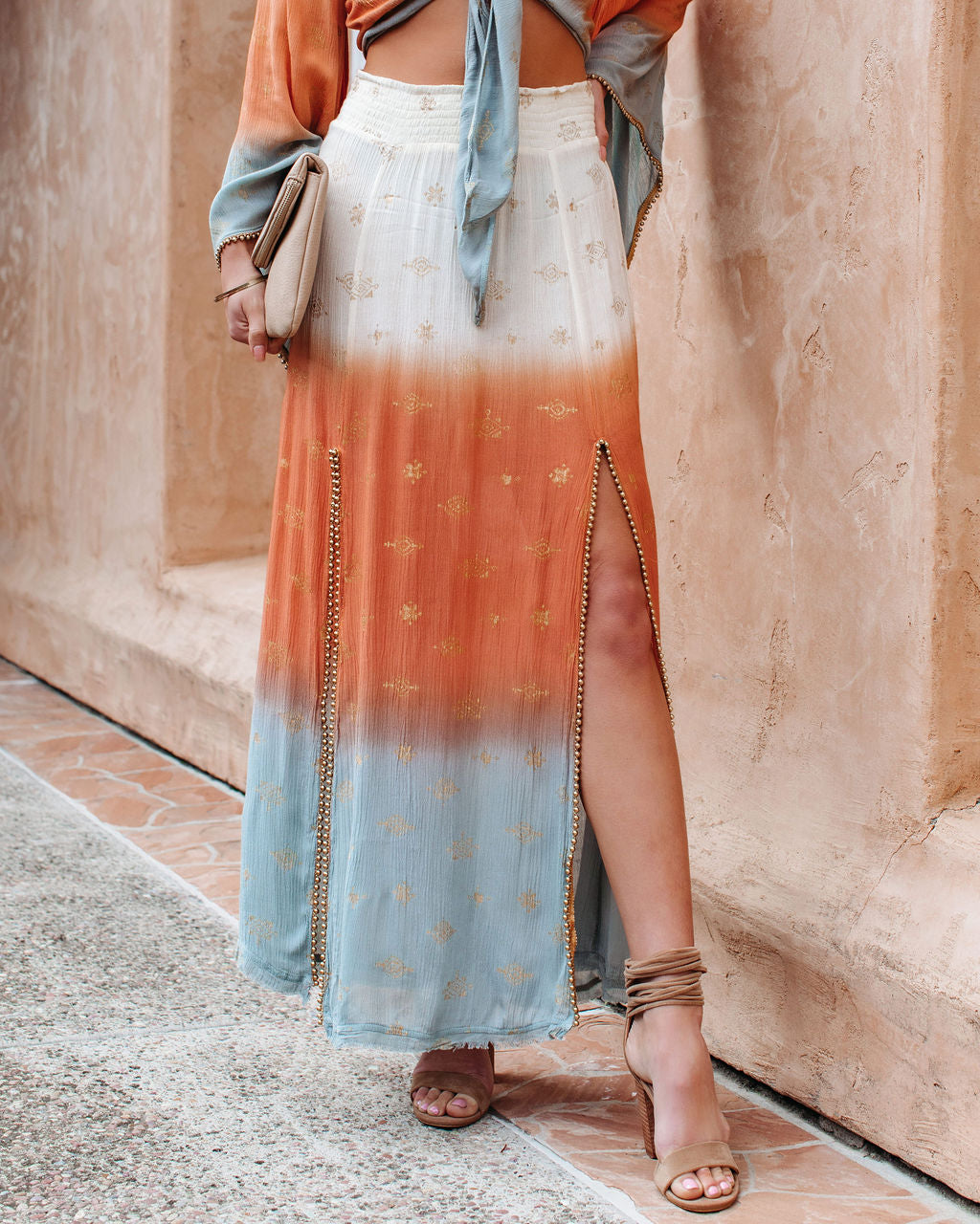 Boheme Ombre Beaded Slit Maxi Skirt InsStreet