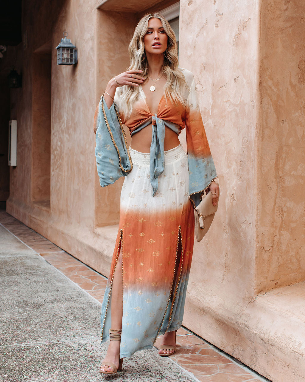 Boheme Ombre Beaded Slit Maxi Skirt InsStreet