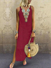 Bohemian Sleeveless Deep V-neck Side Slit Dress ins