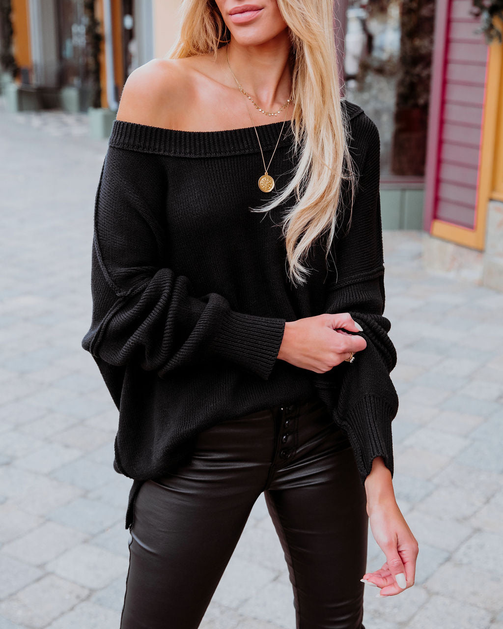 Bonnie Cotton Relaxed Knit Sweater - Black - FINAL SALE InsStreet