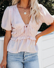 Born To Shine Satin Ruffle Blouse - Blush InsStreet