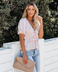 Born To Shine Satin Ruffle Blouse - Blush InsStreet