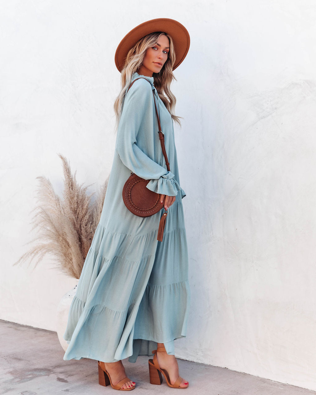 Bowdan Tiered Boho Maxi Dress - Soft Blue InsStreet