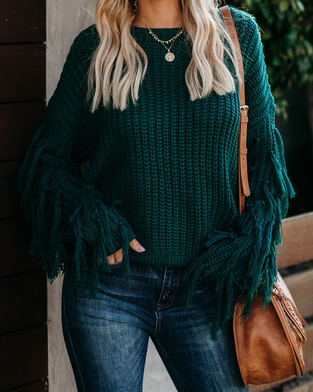 Bowman Fringe Knit Sweater - Hunter Green InsStreet