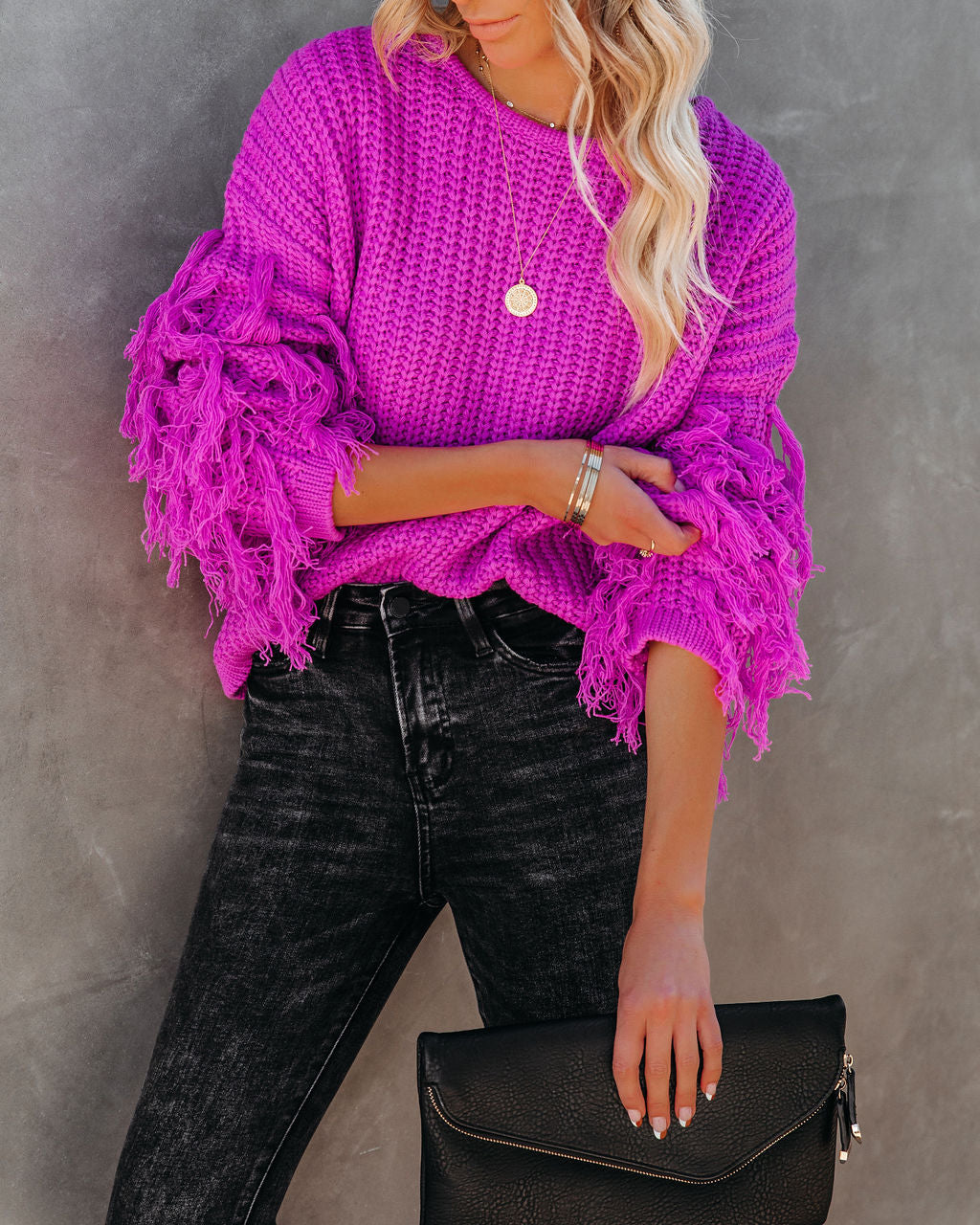 Bowman Fringe Knit Sweater - Orchid InsStreet