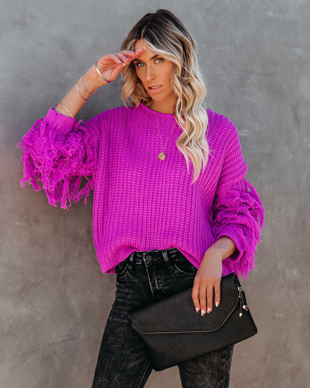 Bowman Fringe Knit Sweater - Orchid InsStreet