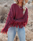 Bowman Fringe Knit Sweater - Red Bean InsStreet
