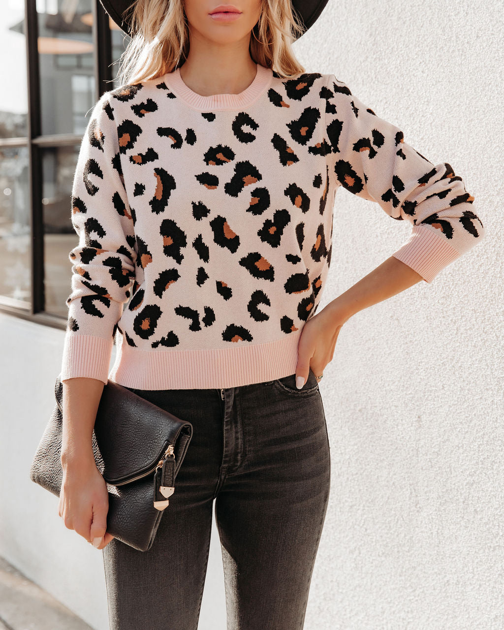 Braden Cropped Knit Leopard Sweater - Blush - FINAL SALE Insstreet