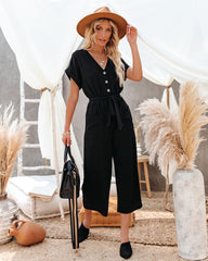 Brandy Linen Blend Pocketed Jumpsuit - Black - FINAL SALE Insstreet