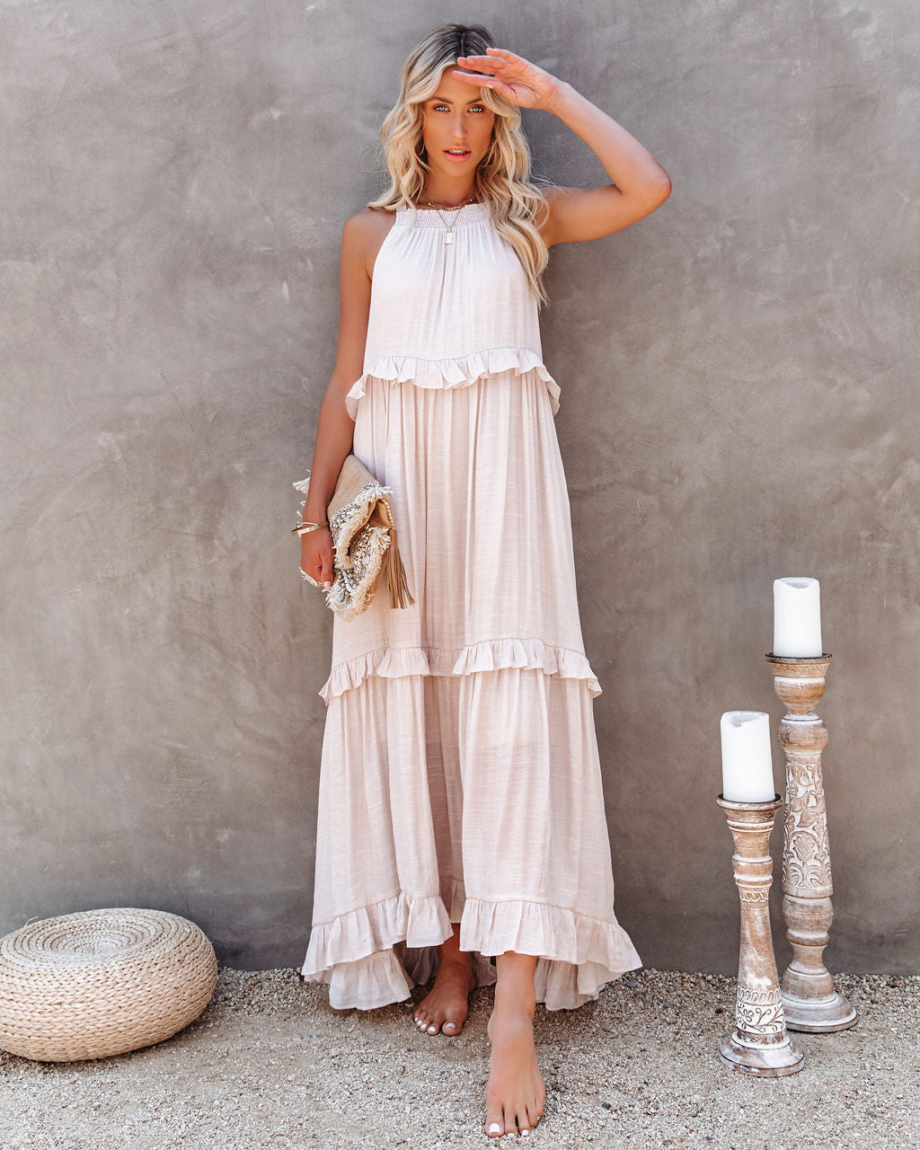 Brave Soul Pocketed Halter Maxi Dress - Champagne Insstreet