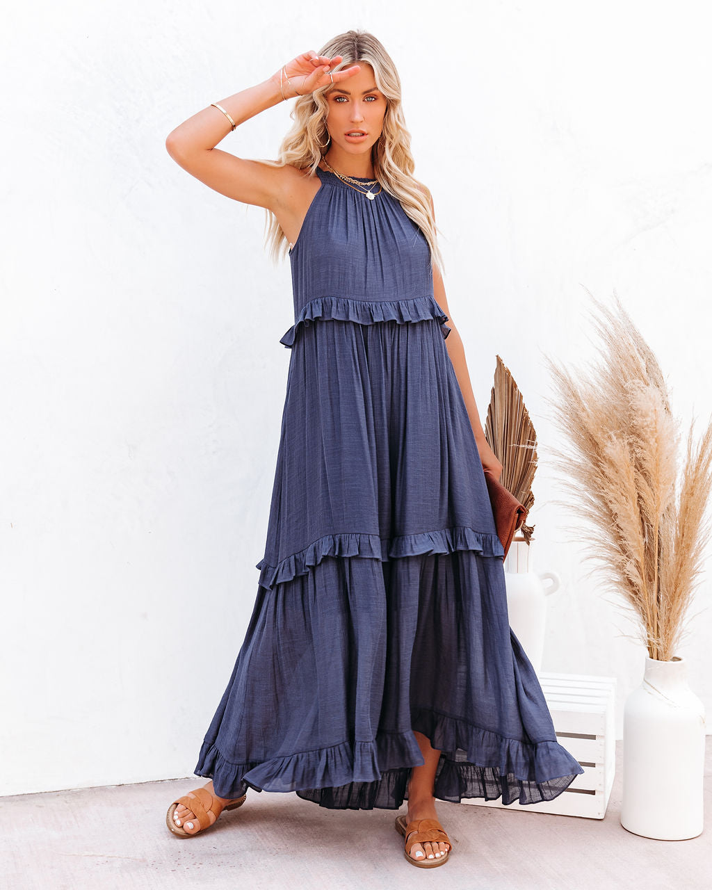 Brave Soul Pocketed Halter Maxi Dress - Navy Insstreet