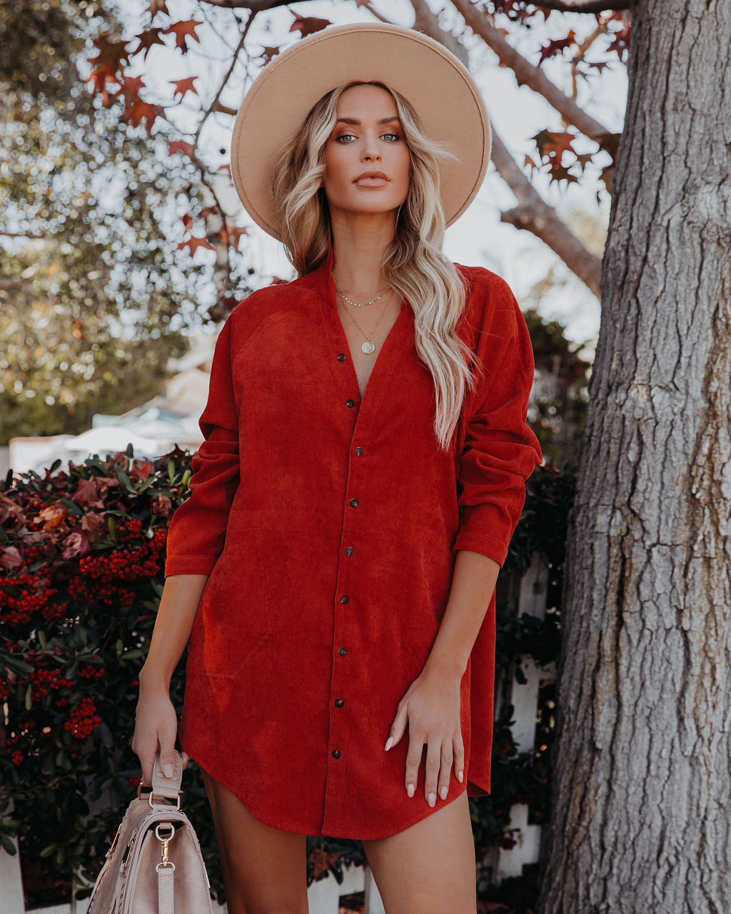 Brayden Corduroy Pocketed Button Down Tunic - Brick - FINAL SALE Insstreet