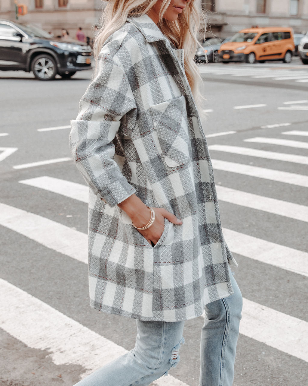 Bridgeview Pocketed Plaid Coat - Grey - FINAL SALE Ins Street