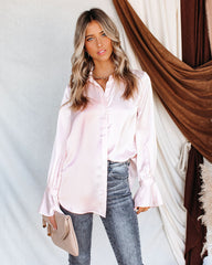 Brielle Satin Button Down Ruffle Blouse Ins Street