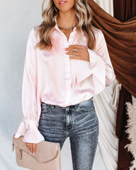 Brielle Satin Button Down Ruffle Blouse Ins Street