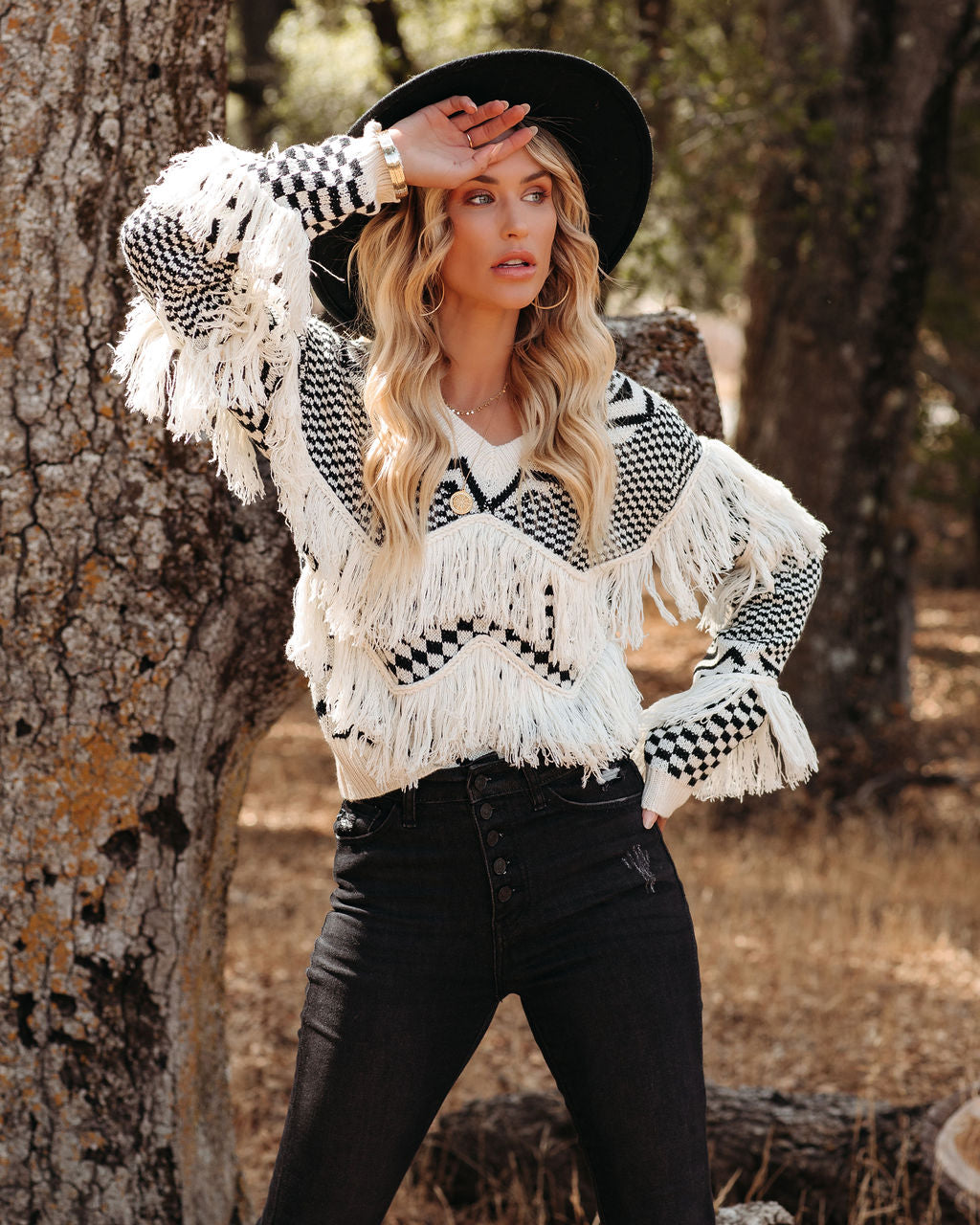 Briggs Checkered Fringe Knit Sweater - FINAL SALE Ins Street