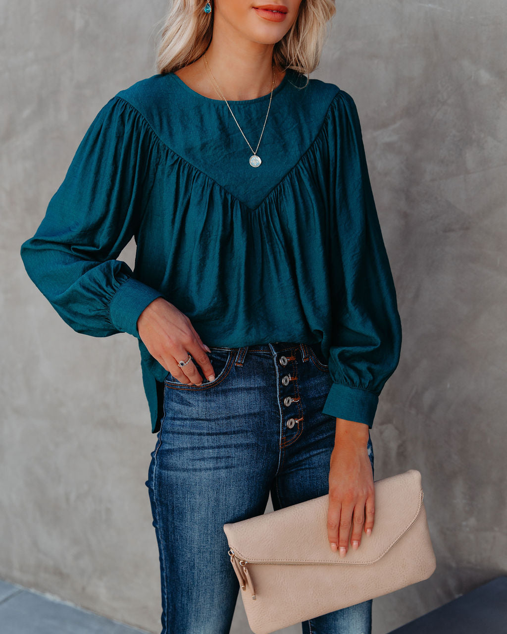 Bright As A Button Blouse - Dark Teal - FINAL SALE Ins Street