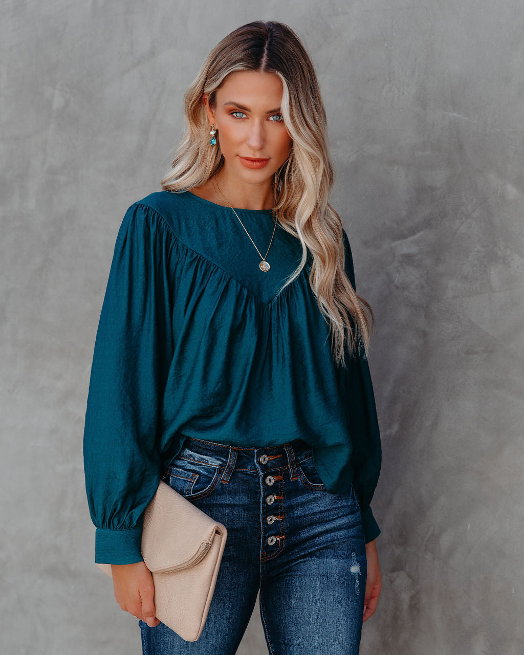 Bright As A Button Blouse - Dark Teal - FINAL SALE Ins Street