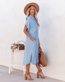 Briley Pocketed Tencel Button Down Midi Dress - Chambray Ins Street