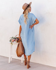 Briley Pocketed Tencel Button Down Midi Dress - Chambray Ins Street