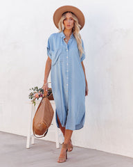 Briley Pocketed Tencel Button Down Midi Dress - Chambray Ins Street