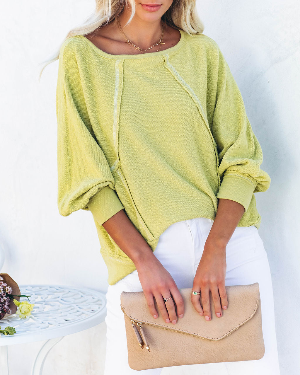 Brison Cotton Blend French Terry Pullover - Lime Ins Street