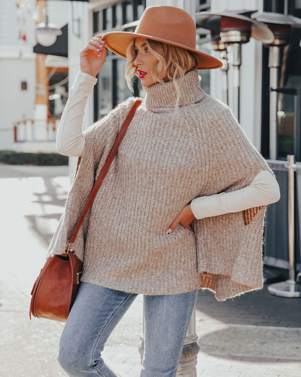 Brodie Turtleneck Knit Poncho Sweater – InsStreet