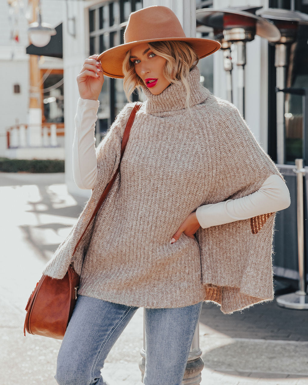 Brodie Turtleneck Knit Poncho Sweater Ins Street