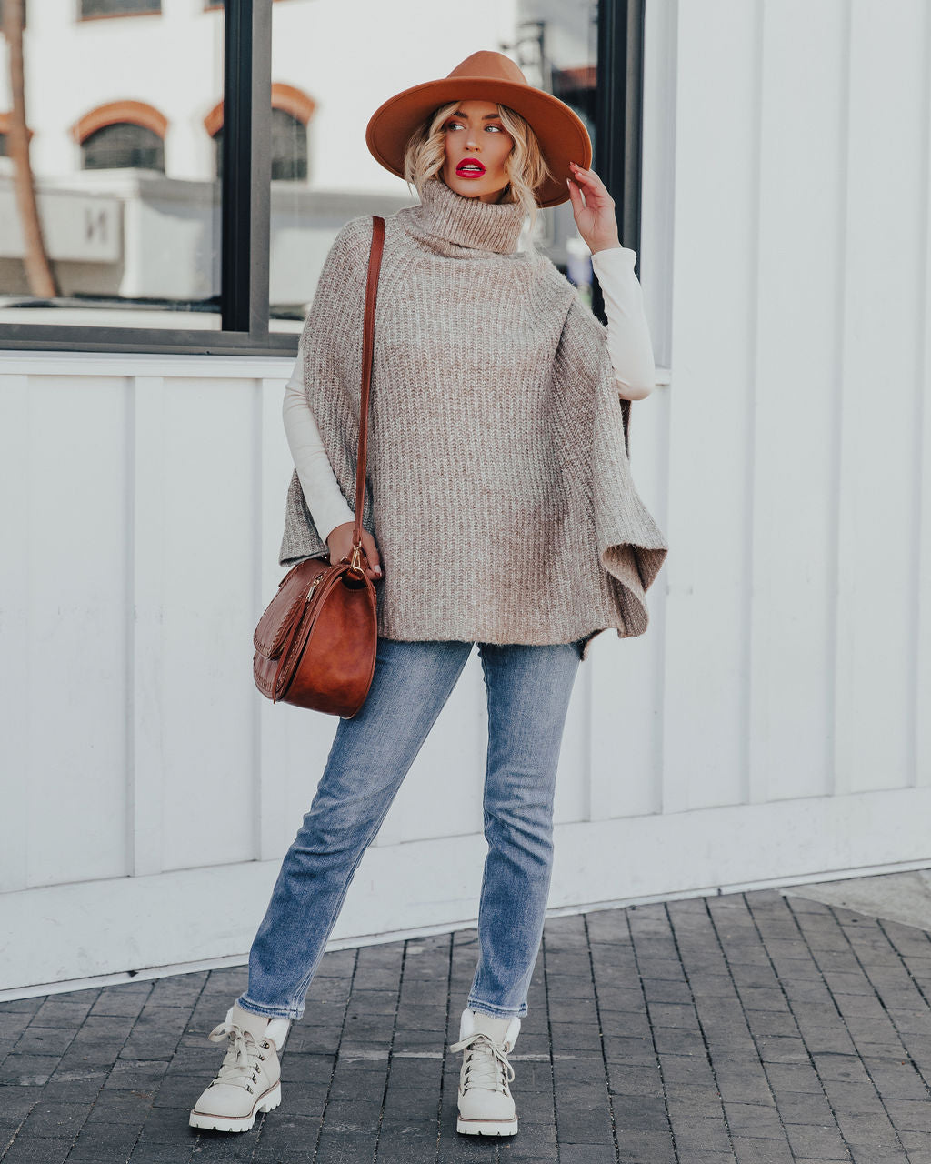 Brodie Turtleneck Knit Poncho Sweater Ins Street