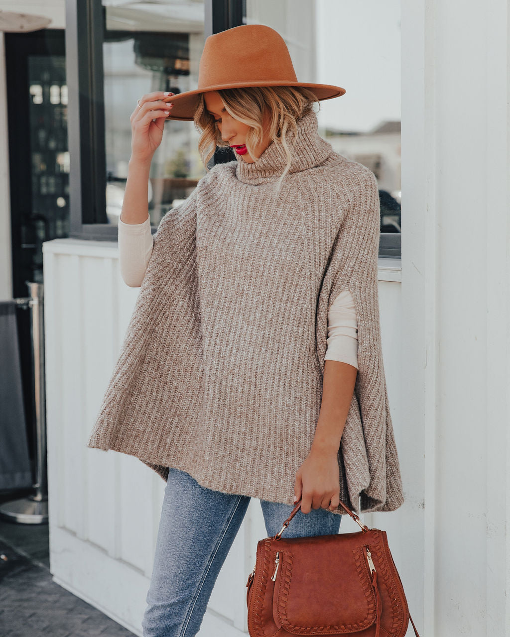 Brodie Turtleneck Knit Poncho Sweater Ins Street