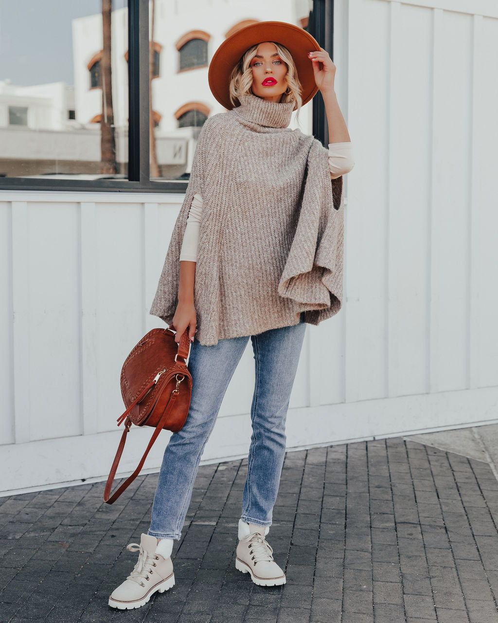 Brodie Turtleneck Knit Poncho Sweater Ins Street