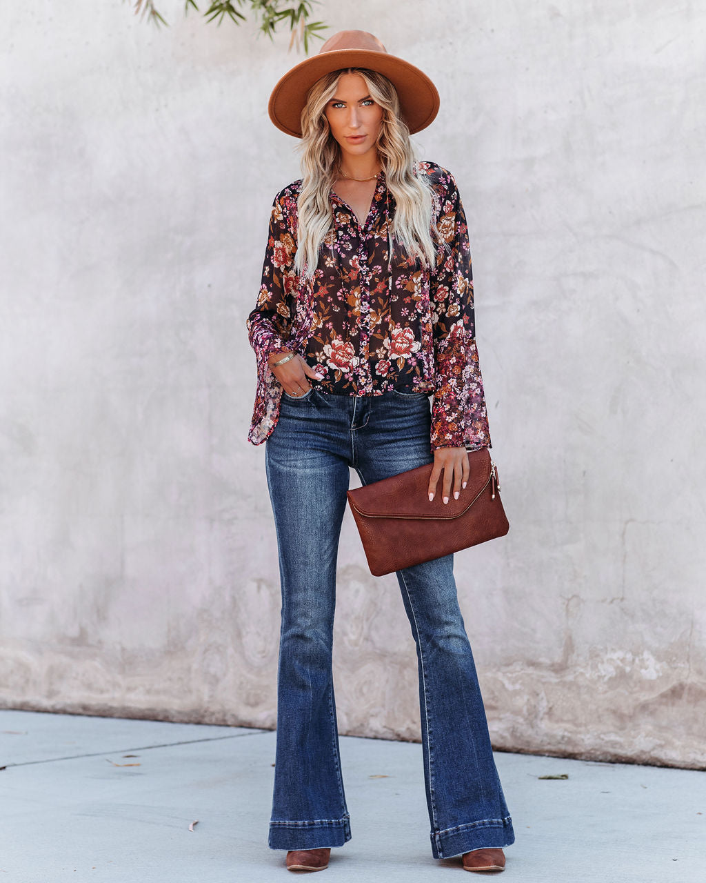 Brookings Floral Shimmer Bell Sleeve Blouse - FINAL SALE Ins Street