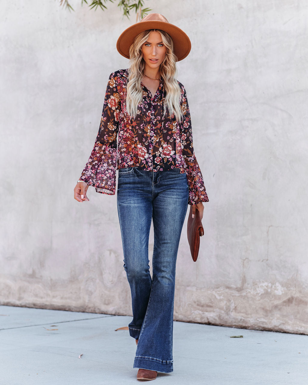 Brookings Floral Shimmer Bell Sleeve Blouse - FINAL SALE Ins Street