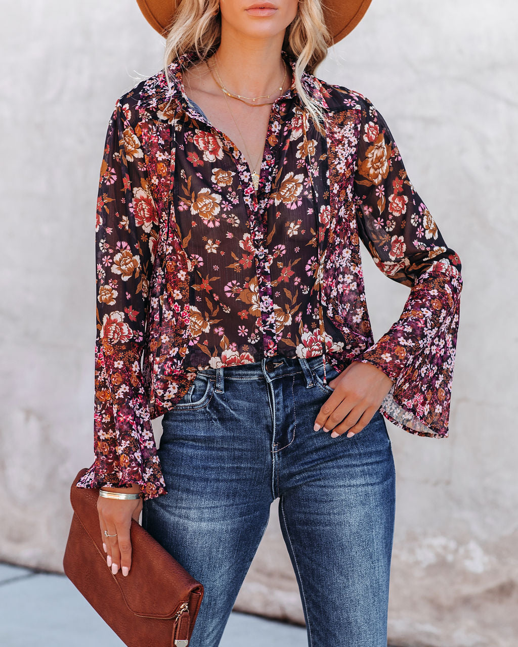 Brookings Floral Shimmer Bell Sleeve Blouse - FINAL SALE Ins Street