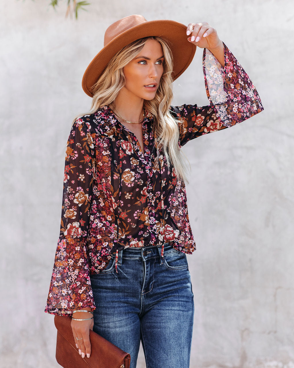 Brookings Floral Shimmer Bell Sleeve Blouse - FINAL SALE Ins Street