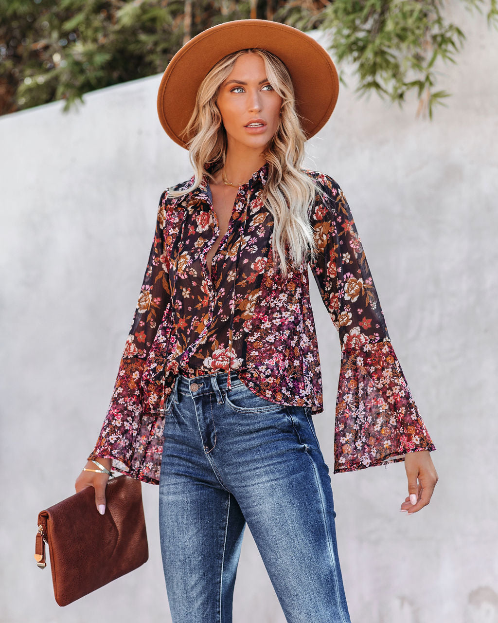 Brookings Floral Shimmer Bell Sleeve Blouse - FINAL SALE Ins Street