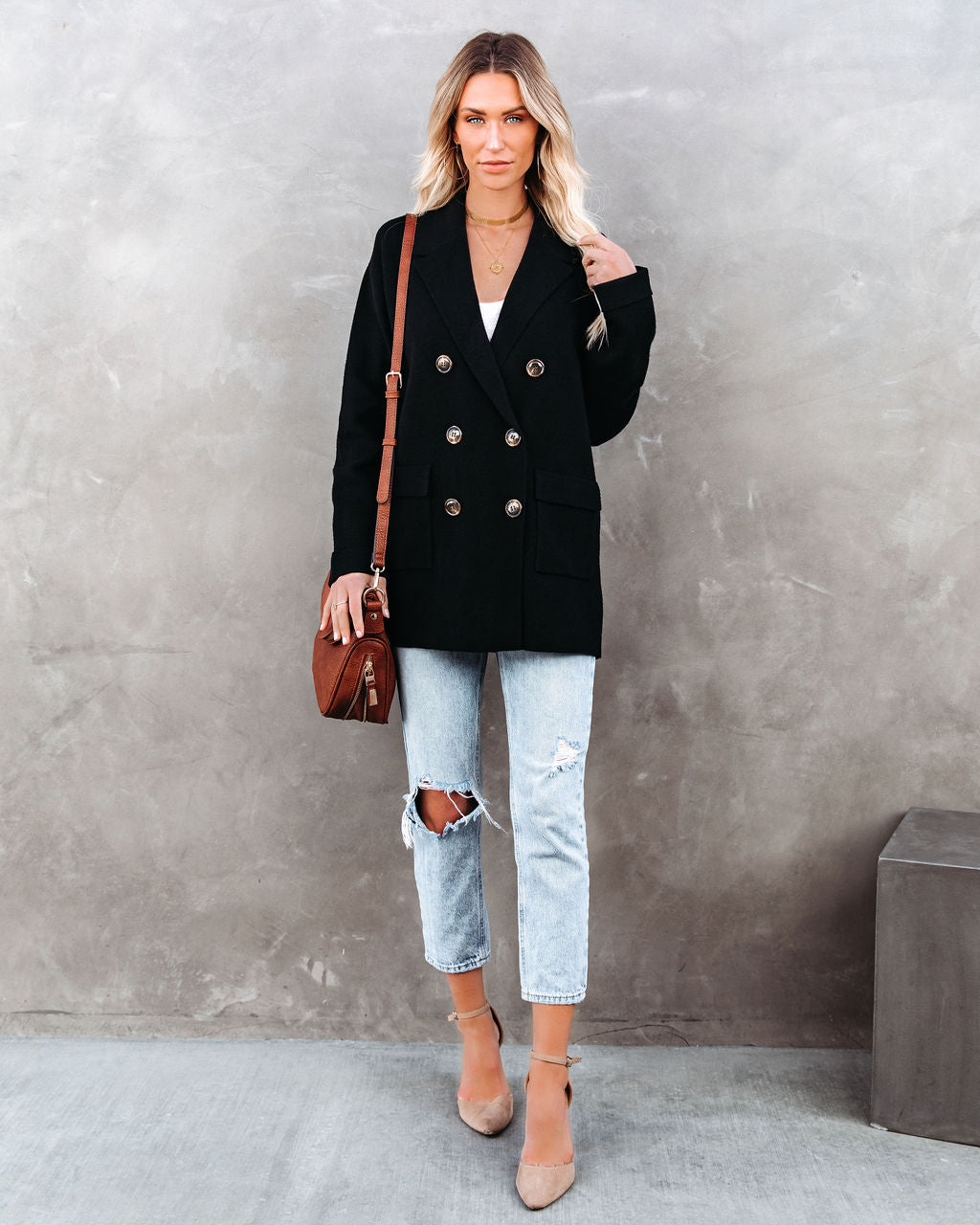 Business Casual Pocketed Knit Blazer - Black Ins Street