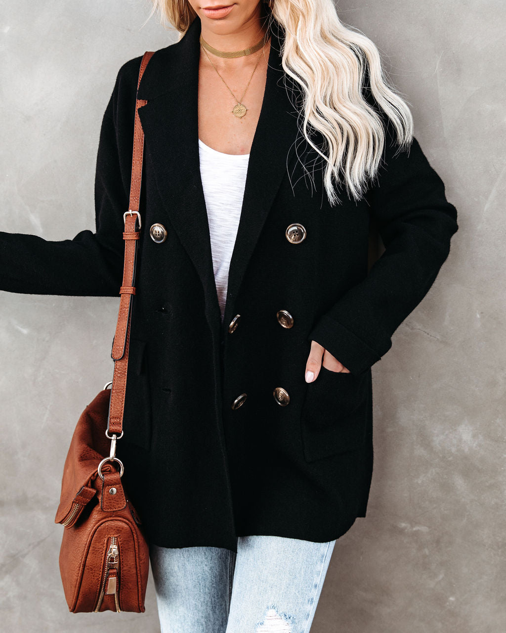 Business Casual Pocketed Knit Blazer - Black Ins Street