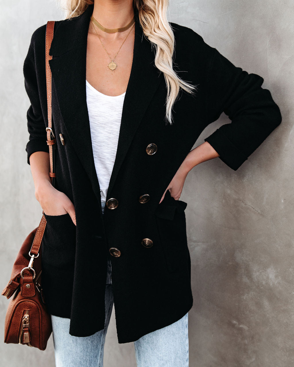 Business Casual Pocketed Knit Blazer - Black Ins Street