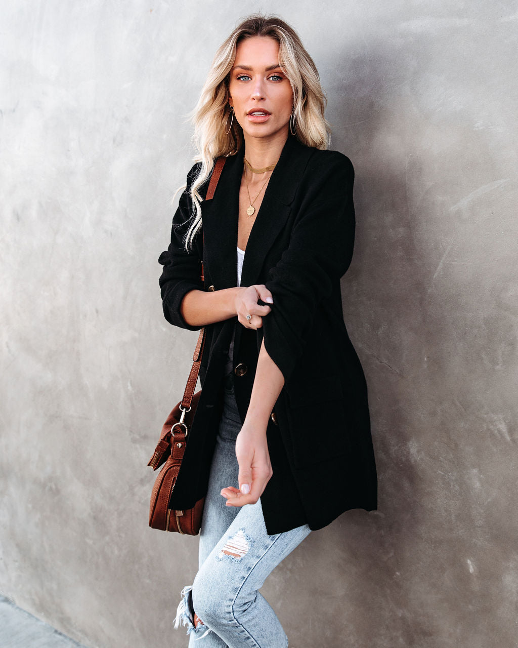 Business Casual Pocketed Knit Blazer - Black Ins Street